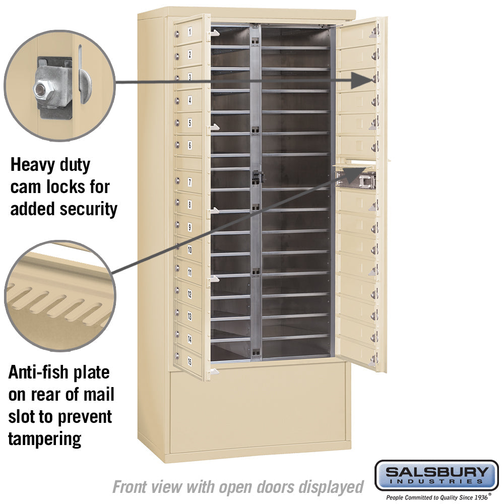 Maximum Height Free-Standing 4C Horizontal Mailbox with 29 Doors in Sandstone with Private Access