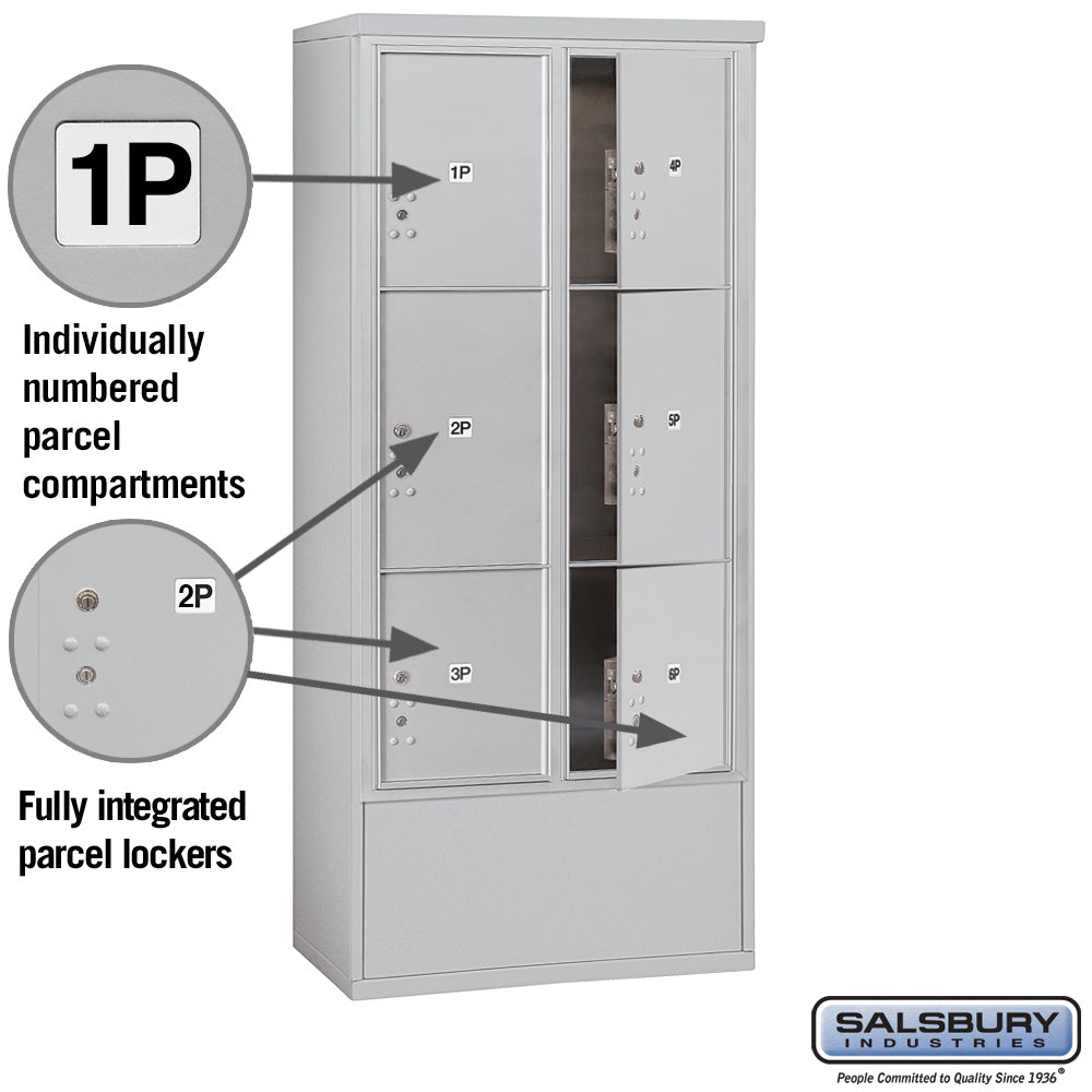 Maximum Height Free-Standing 4C Horizontal Parcel Locker with 6 Parcel Lockers in Aluminum