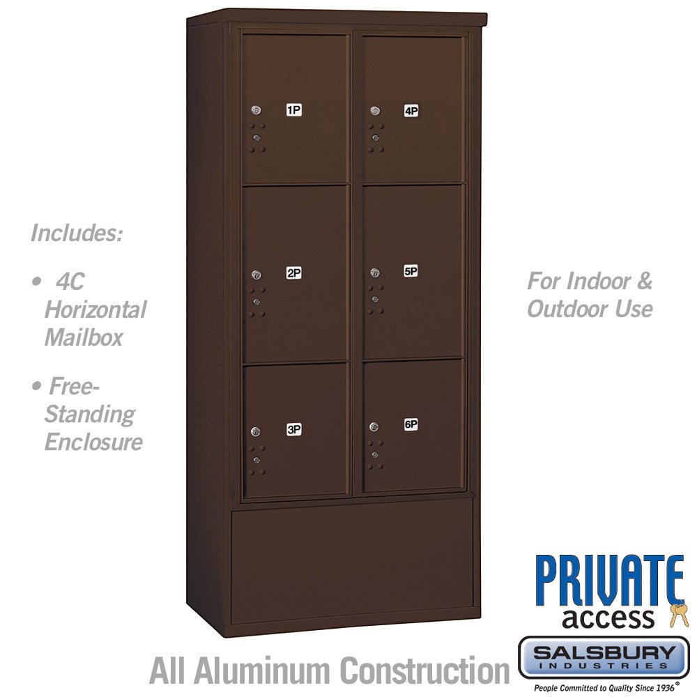 Maximum Height Free-Standing Parcel Locker with 6 Compartments in Bronze