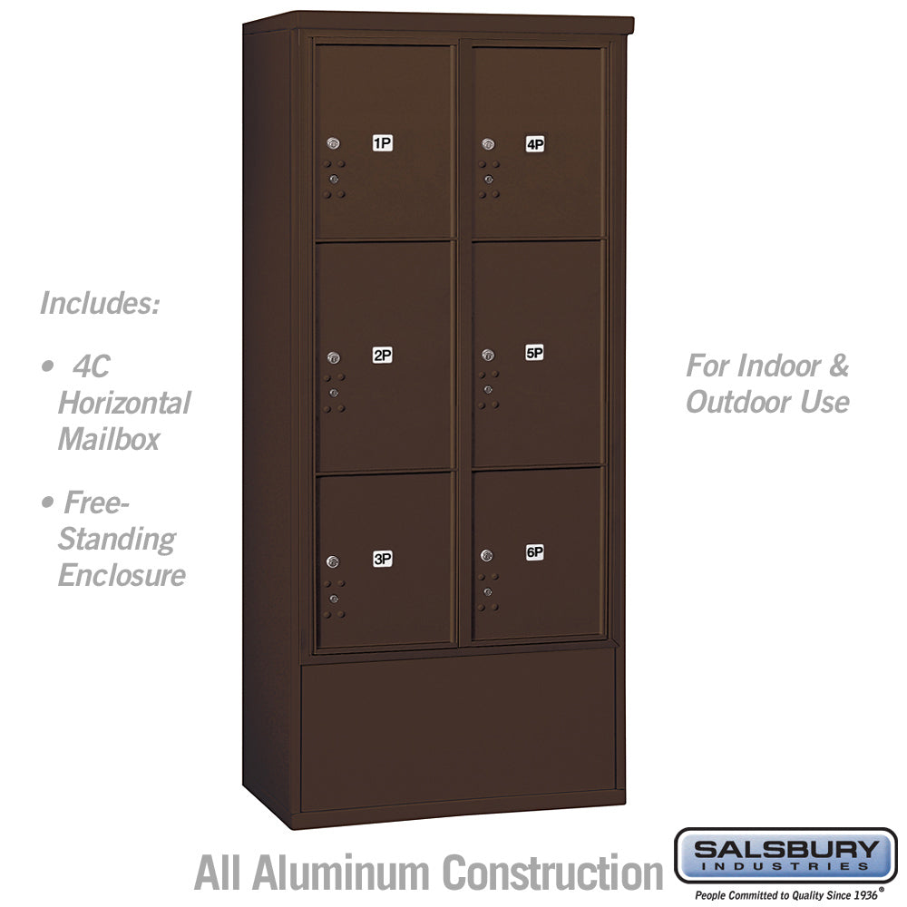 Maximum Height Free-Standing Parcel Locker with 6 Compartments in Bronze