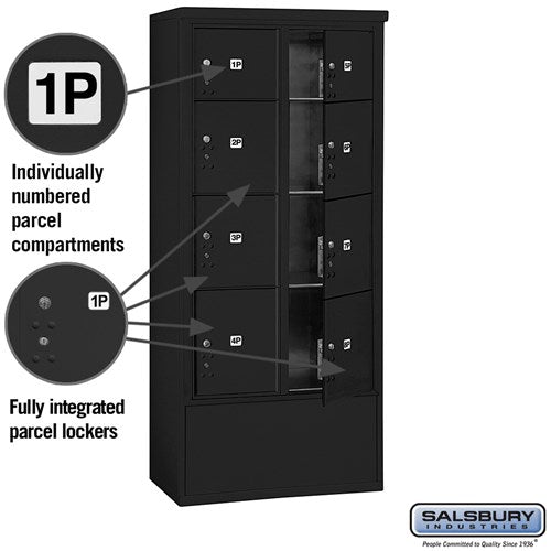 Maximum Height Free-Standing 4C Horizontal Parcel Locker with 8 Parcel Lockers in Black with USPS Access