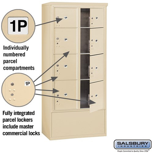 Maximum Height Free-Standing 4C Horizontal Parcel Locker with 8 Compartments in Sandstone