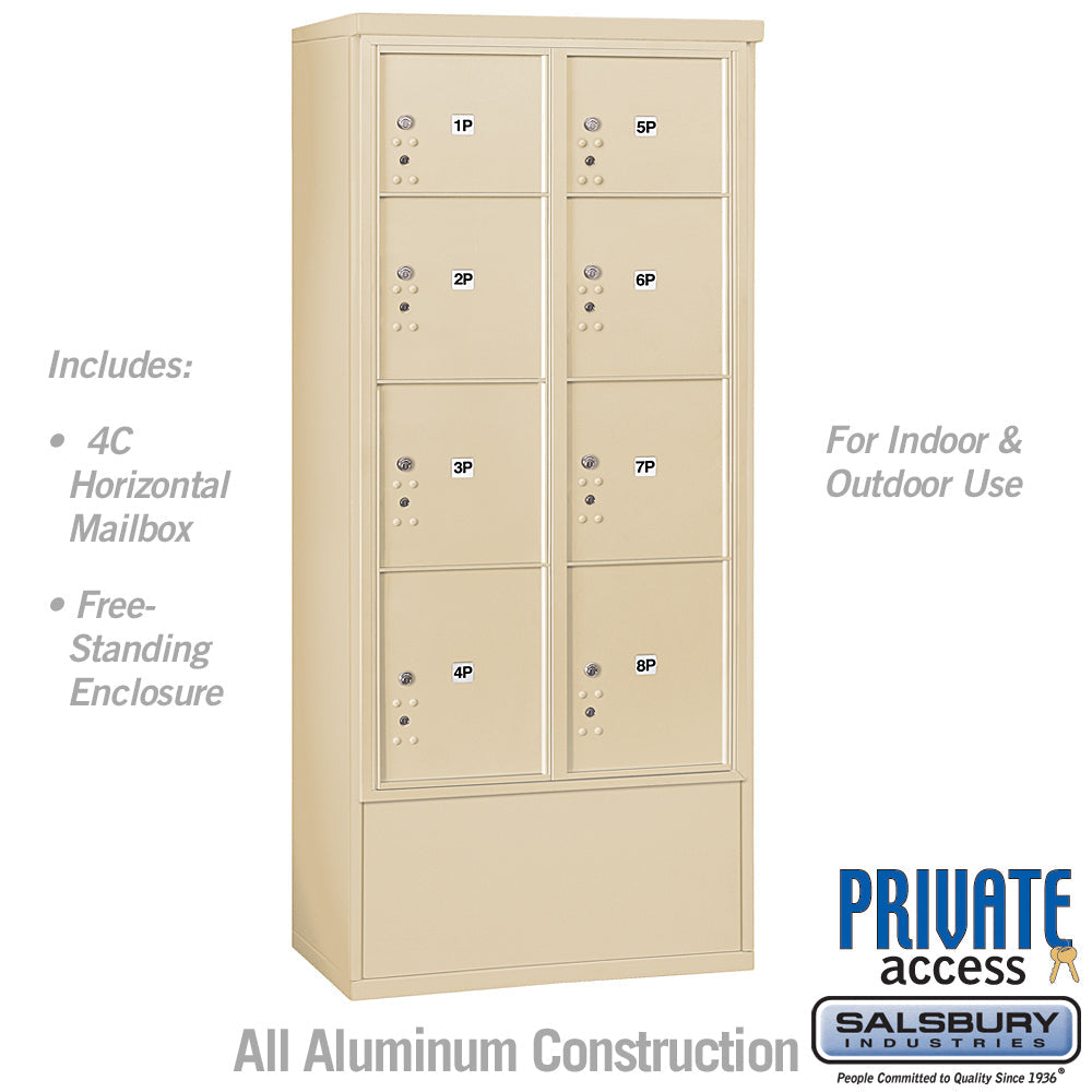 Maximum Height Free-Standing 4C Horizontal Parcel Locker with 8 Compartments in Sandstone