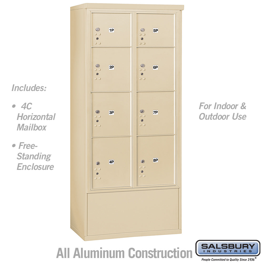 Maximum Height Free-Standing 4C Horizontal Parcel Locker with 8 Compartments in Sandstone