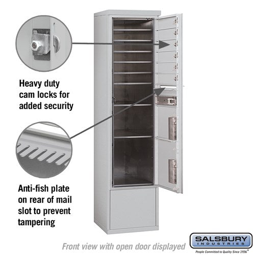 Maximum Height Free-Standing 4C Horizontal Mailbox with 6 Doors and 2 Parcel Lockers in Aluminum with USPS Access