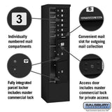 Maximum Height Free-Standing 4C Horizontal Mailbox with 6 Doors and 2 Parcel Lockers in Black with Private Access