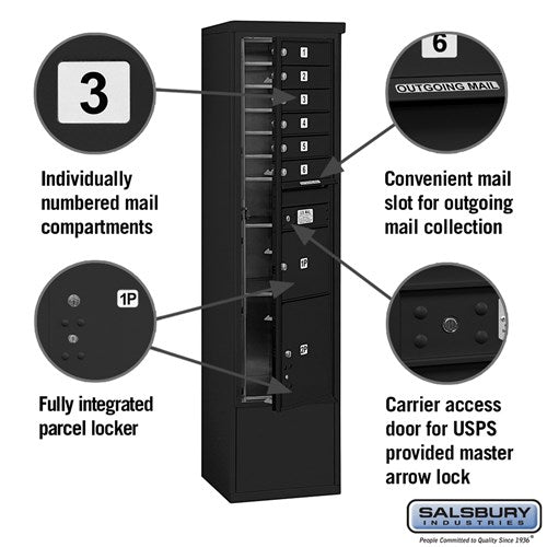 Maximum Height Free-Standing 4C Horizontal Parcel Locker with 3 Parcel Lockers in Black with USPS Access
