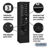 Maximum Height Free-Standing 4C Horizontal Parcel Locker with 3 Parcel Lockers in Black with USPS Access