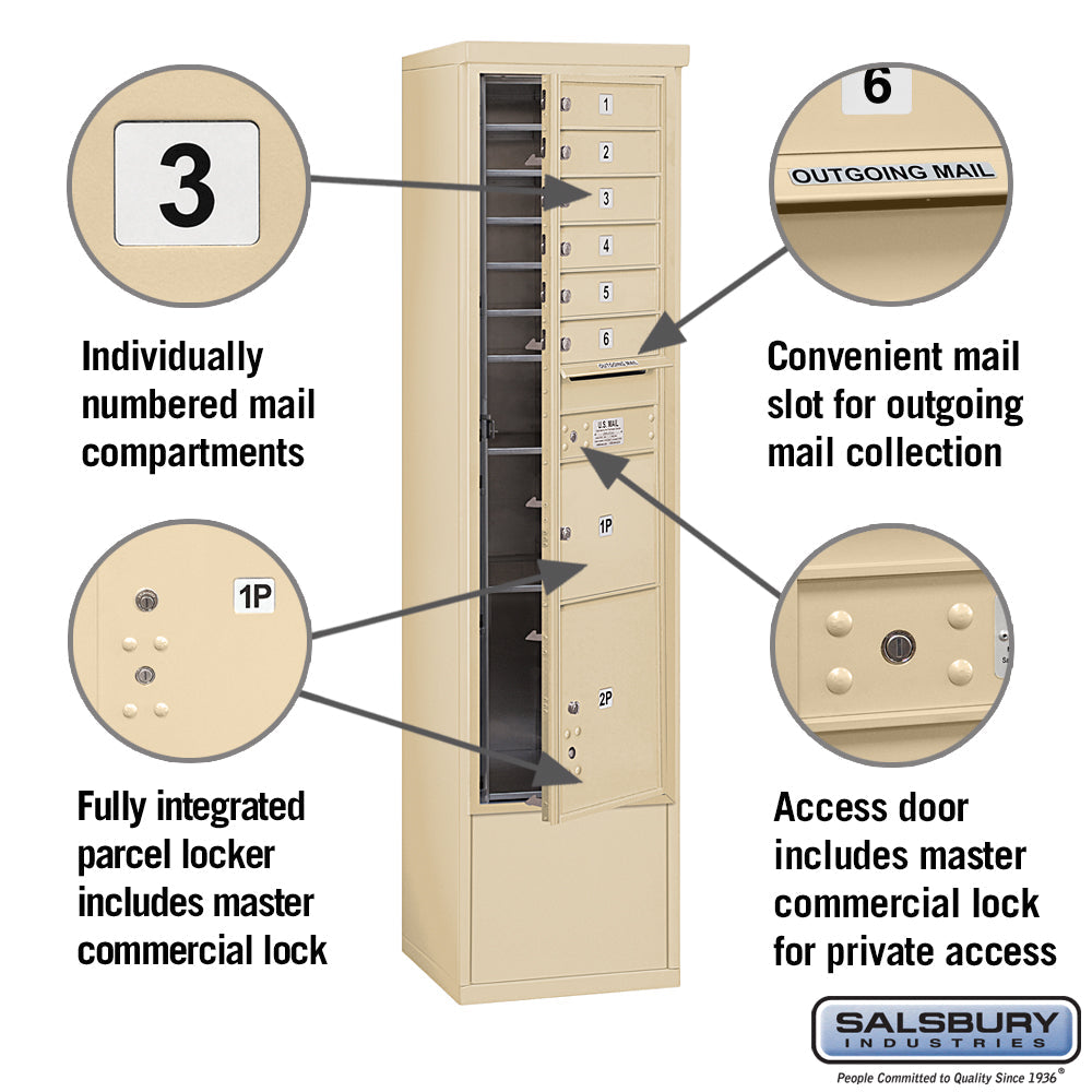 Maximum Height Free-Standing 4C Horizontal Mailbox with Parcel Lockers in Sandstone