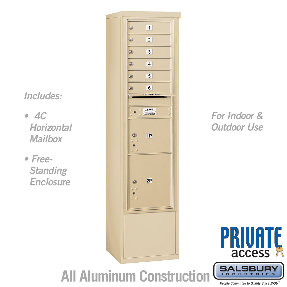Maximum Height Free-Standing 4C Horizontal Mailbox with Parcel Lockers in Sandstone