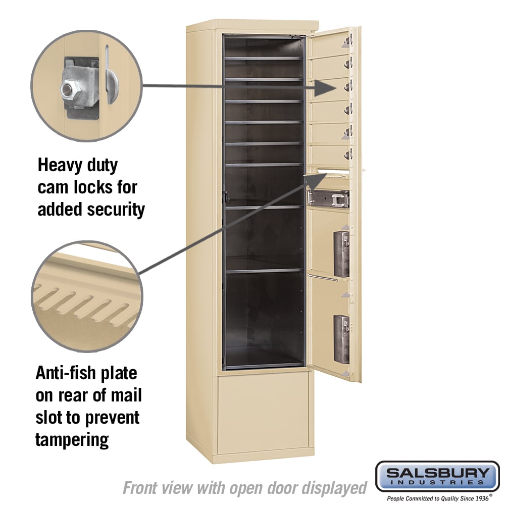 Maximum Height Free-Standing 4C Horizontal Mailbox with 6 Doors and 2 Parcel Lockers in Sandstone