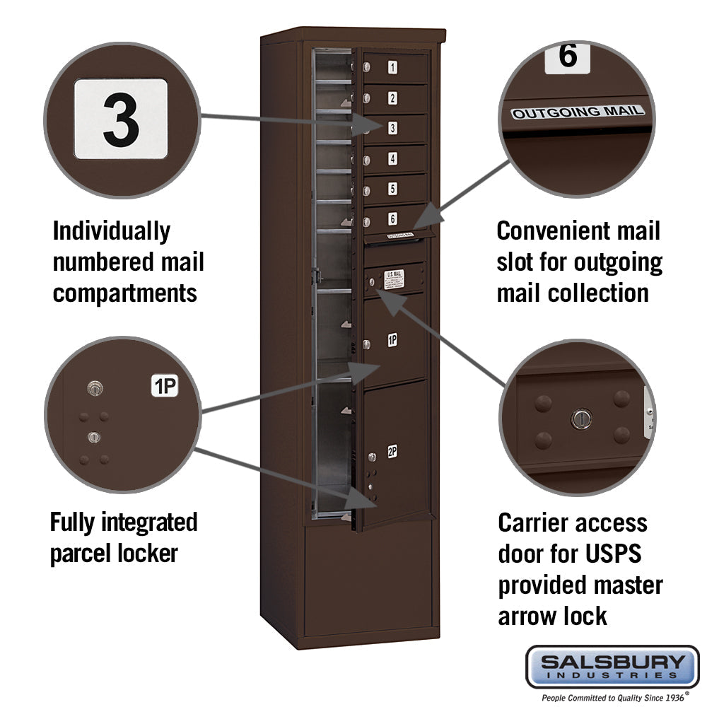 Maximum Height Free-Standing 4C Horizontal Mailbox with Parcel Lockers in Bronze