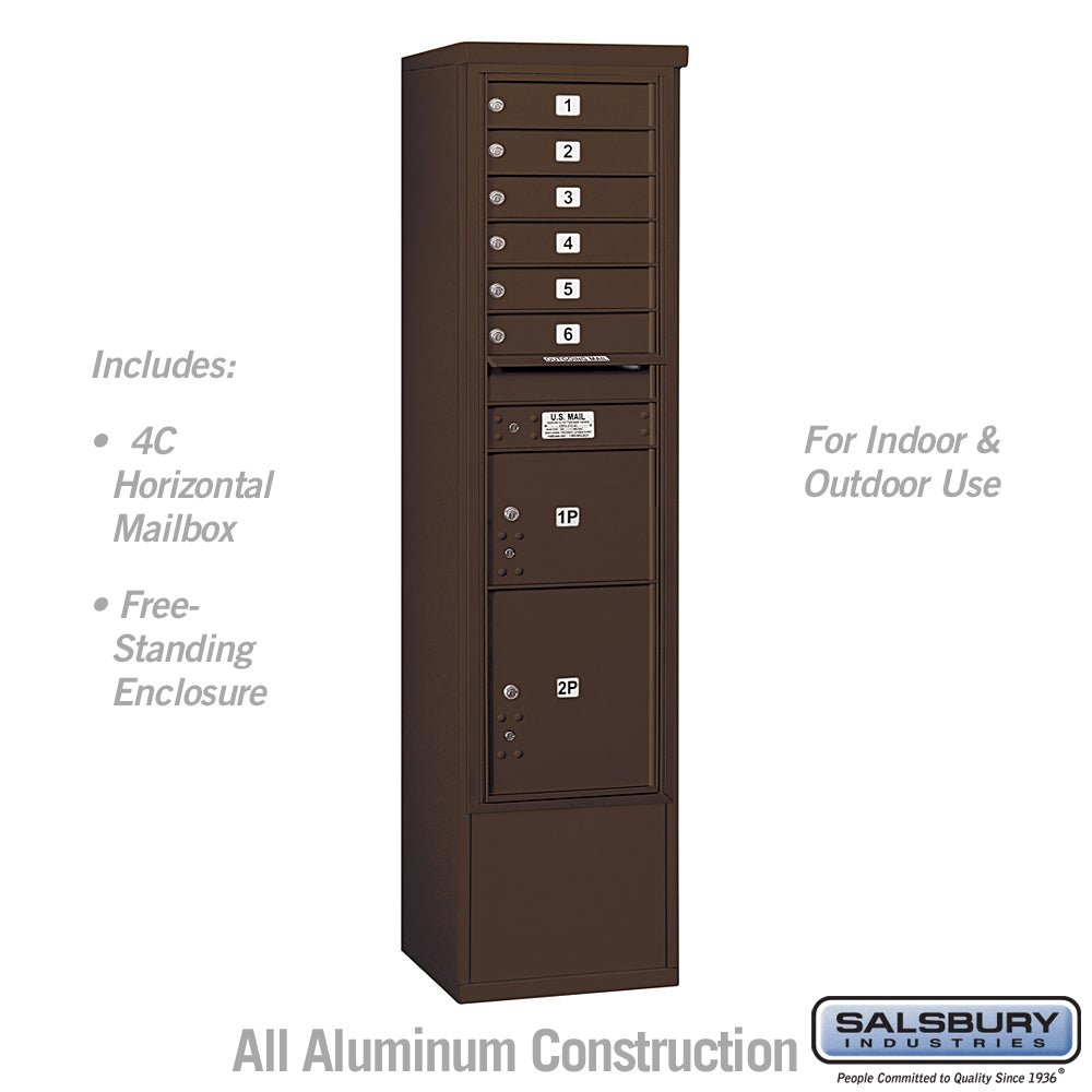 Maximum Height Free-Standing 4C Horizontal Mailbox with Parcel Lockers in Bronze