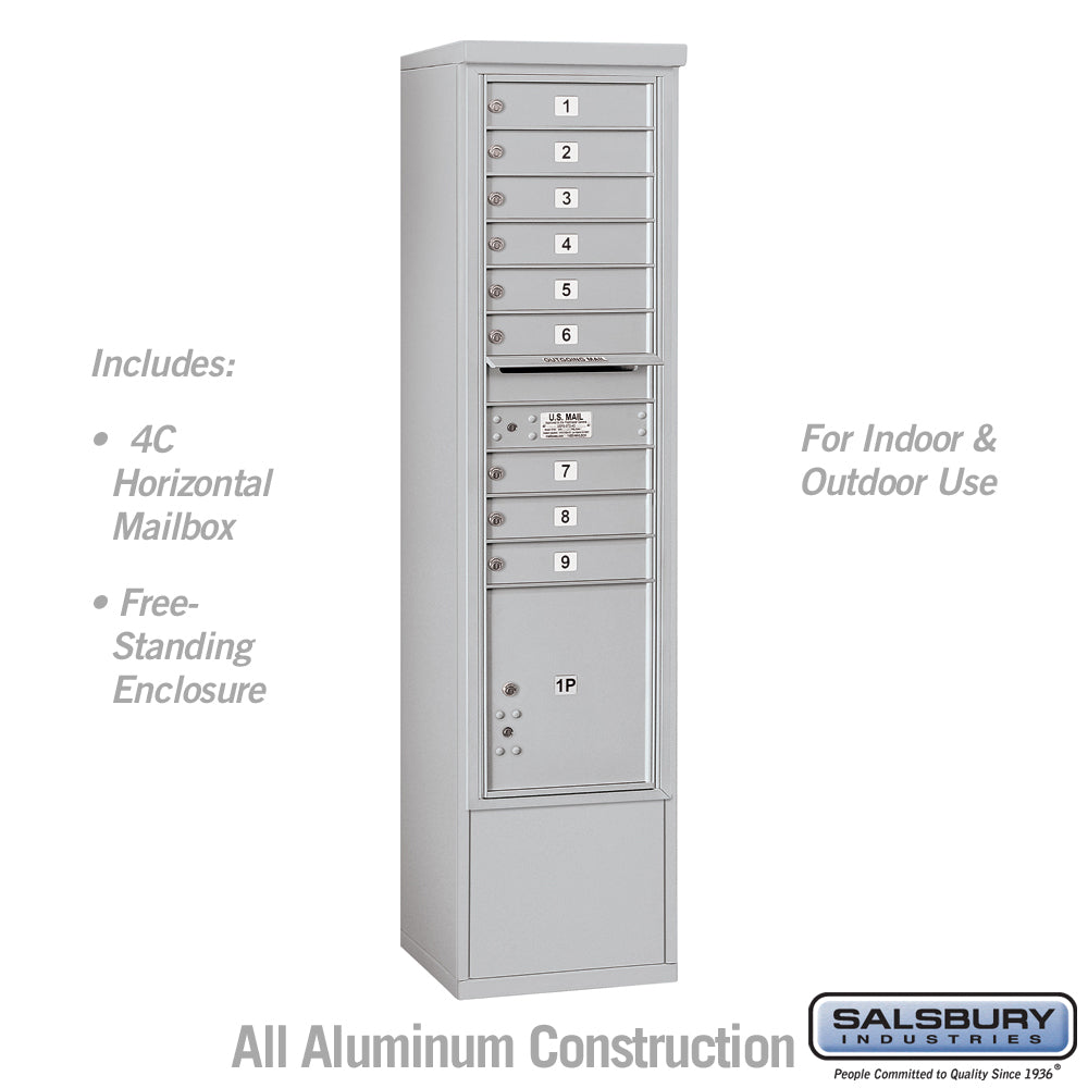 Maximum Height Free-Standing 4C Horizontal Mailbox with 9 Doors and Parcel Locker