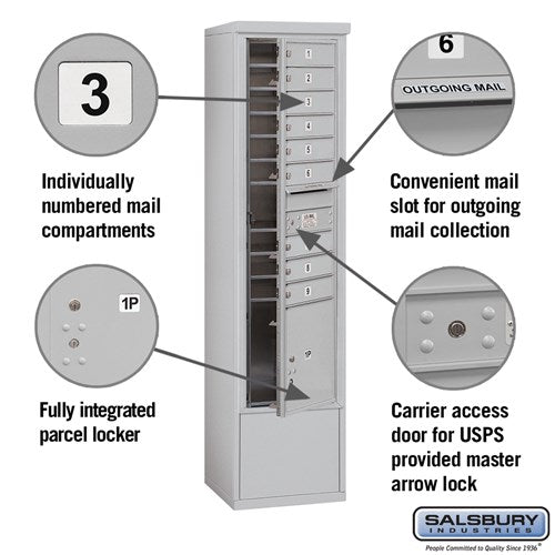 Maximum Height Free-Standing 4C Horizontal Mailbox with 9 Doors and Parcel Locker