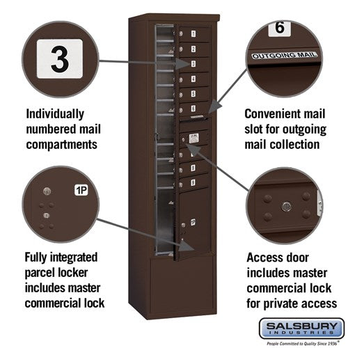 Maximum Height Free-Standing 4C Horizontal Mailbox with Parcel Locker in Bronze