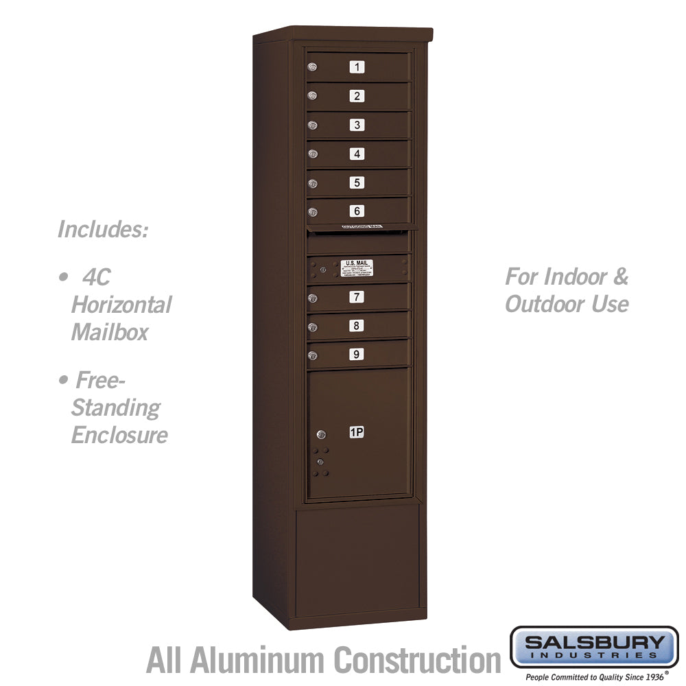 Maximum Height Free-Standing 4C Horizontal Mailbox with Parcel Lockers in Bronze