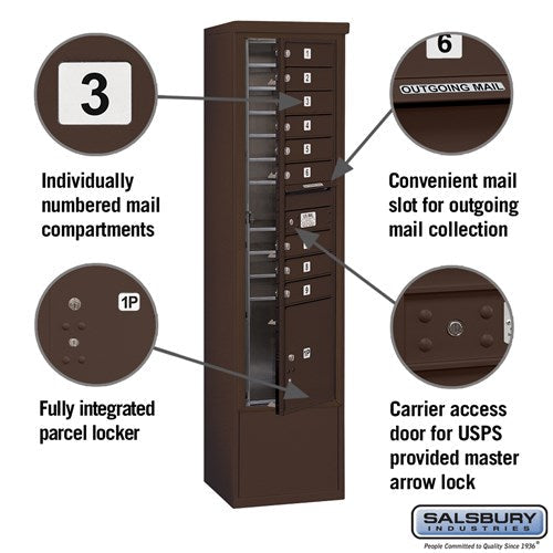 Maximum Height Free-Standing 4C Horizontal Mailbox with Parcel Lockers in Bronze