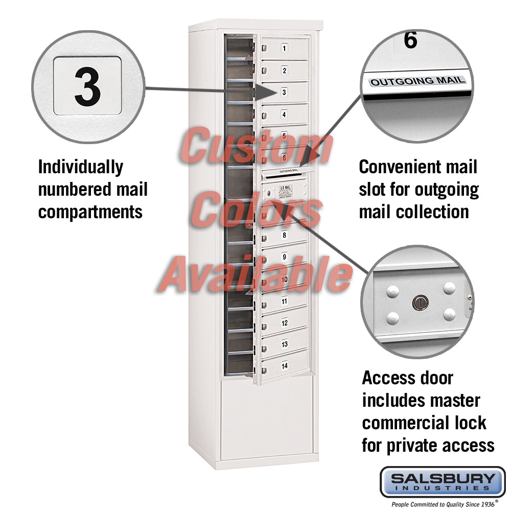 Free-Standing 4C Horizontal Mailbox Unit with 14 MB1 Doors, Custom Color, Front Loading, Private Access