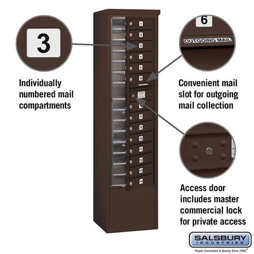 Maximum Height Free-Standing 4C Horizontal Mailbox with 14 Doors in Bronze with Private Access