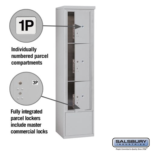 Maximum Height Free-Standing 4C Horizontal Parcel Locker with 3 Parcel Lockers in Aluminum with Private Access