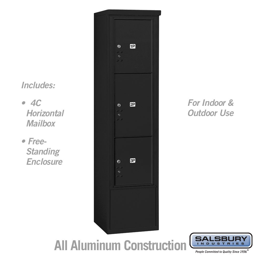 Maximum Height Free-Standing 4C Horizontal Parcel Locker with 3 Parcel Lockers in Black with USPS Access