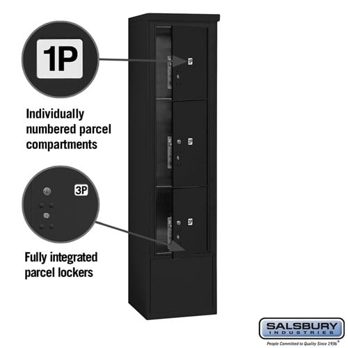 Maximum Height Free-Standing 4C Horizontal Parcel Locker with 3 Parcel Lockers in Black with USPS Access