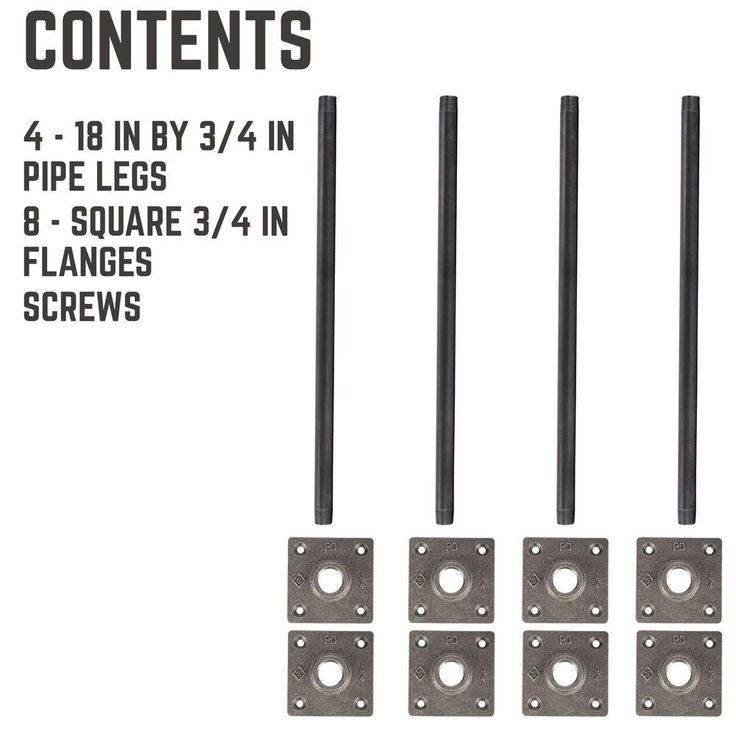 3/4 in. x 1.5 ft. L Black Steel Pipe Square Flange Table Leg Kit (Set of 4)