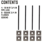 3/4 in. x 1.5 ft. L Black Steel Pipe Square Flange Table Leg Kit (Set of 4)