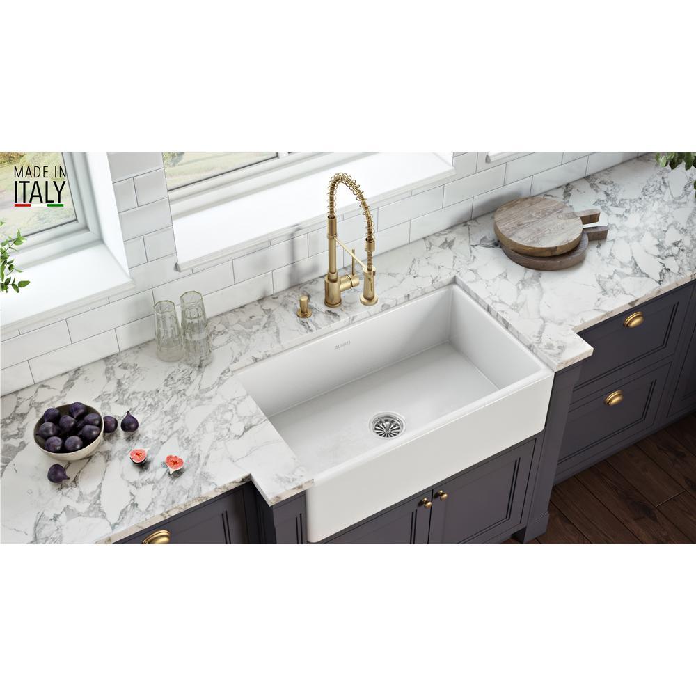 30 in. x 20 in. Fireclay Reversible Farmhouse Apron-Front Single Bowl Kitchen Sink in White - Super Arbor