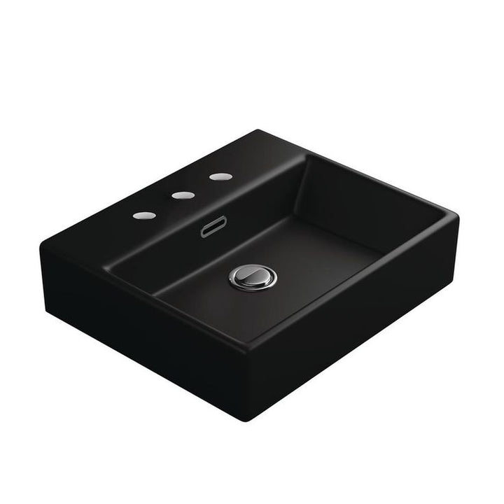 WS Bath Collections Quattro 50 BM Wall Mount / Vessel Bathroom Sink in Matte Black with 3 Faucet Holes