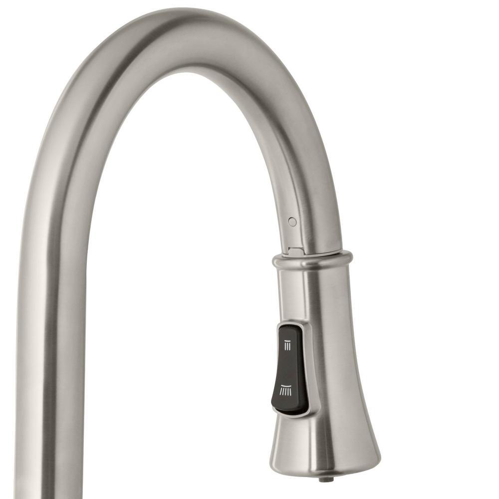 Single-Handle Pull-Down Sprayer Kitchen Faucet with LED Light in Stainless Steel - Super Arbor