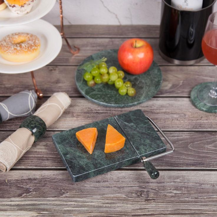 Natural Green Marble Stone 5 in. L x 8 in. W Cheese Slicer, Butter Cutter with Replacement Wire