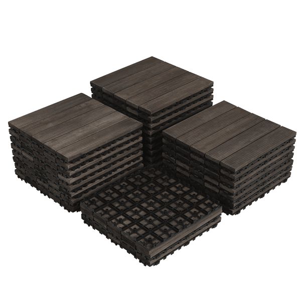 Topeakmart Pack of 27 Interlocking Wood Flooring Tiles Indoor & Outdoor for Patio Garden Deck Poolside 12''x12'' Dark Brown