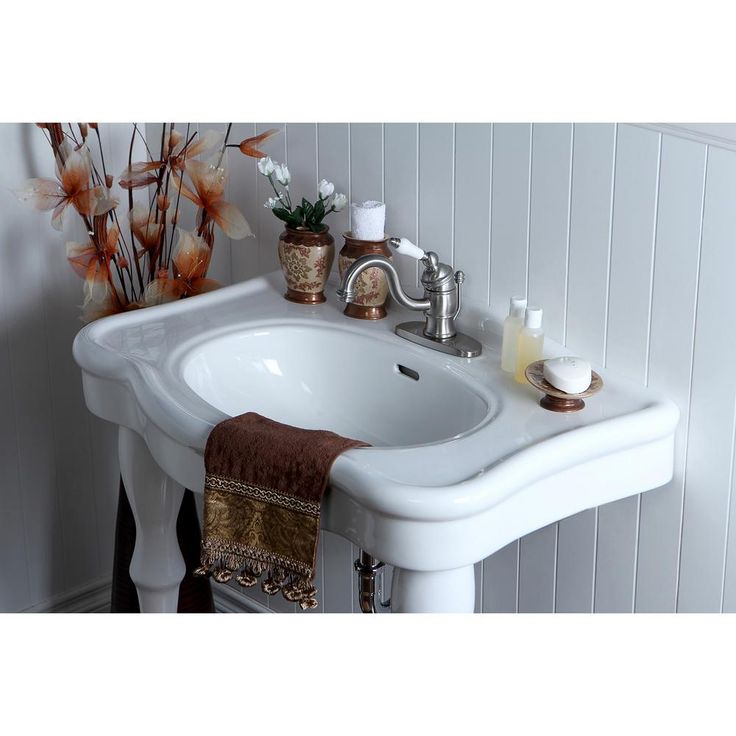 Kingston Brass Console Table and Pedestal Legs Combo with 4 in. Centers in White