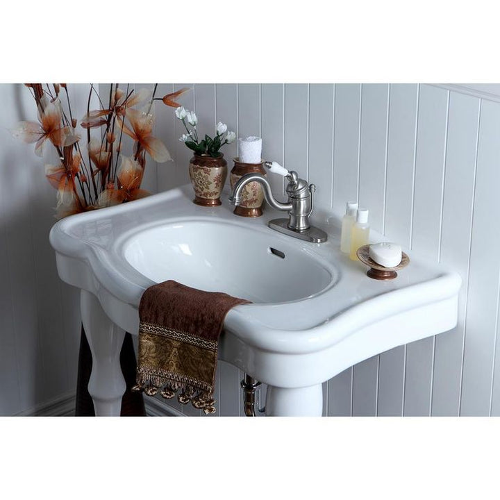 Kingston Brass Console Table and Pedestal Legs Combo with 4 in. Centers in White