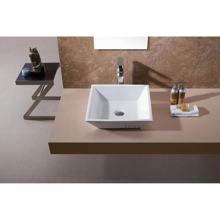 LUXIER Flat Square Bathroom Ceramic Vessel Sink Art Basin in White