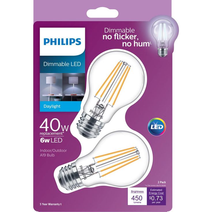Philips 40-Watt Equivalent A19 Dimmable Energy Saving Clear Glass Indoor/Outdoor LED Light Bulb Daylight (5000K) (4-Pack)