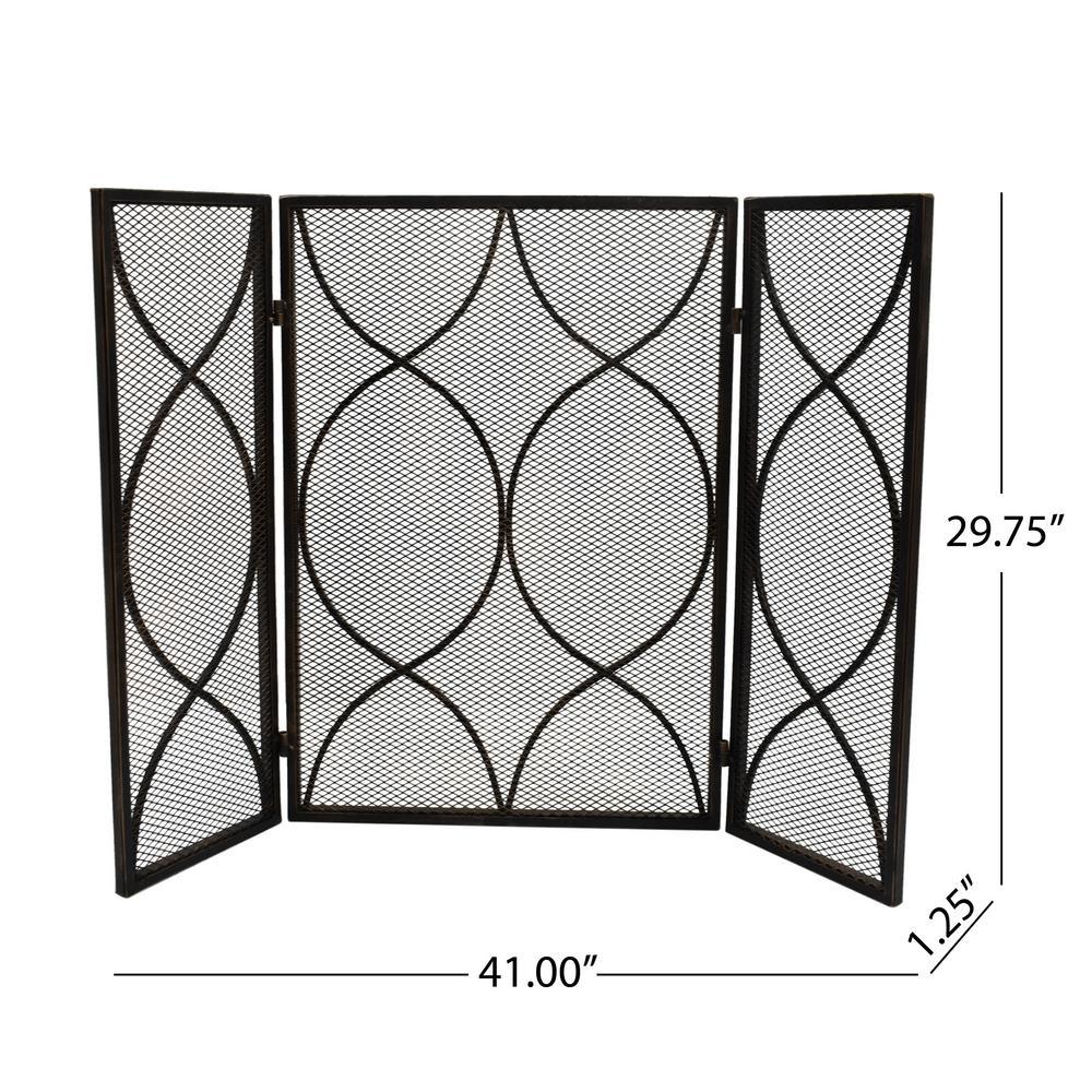 Pleasants Modern Black and Gold Three Panel Iron Fire Screen - Super Arbor