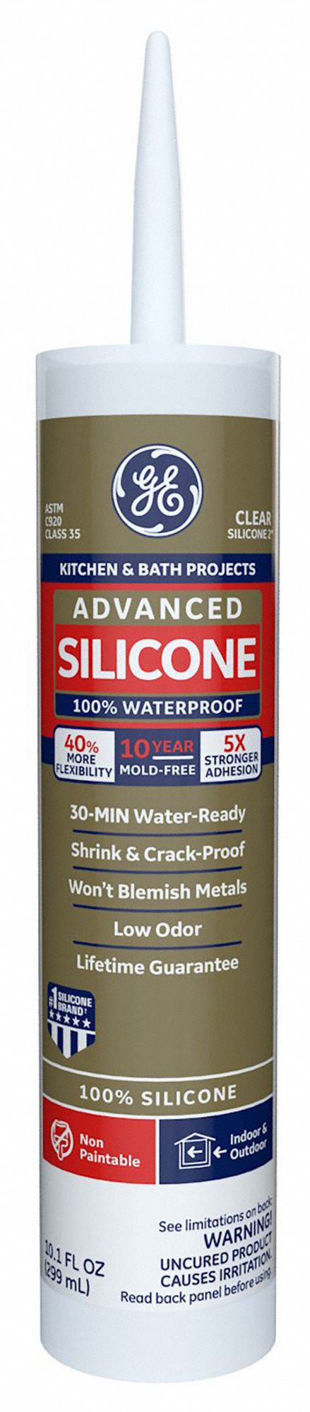 GE Advanced Silicone Kitchen & Bath Sealant Clear 10.1 oz