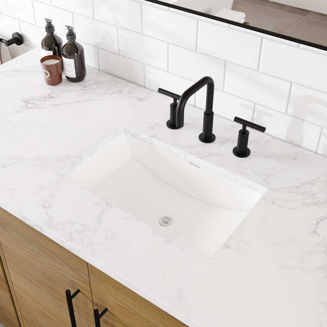 Eviva Graham 60"W x 22"D Oak Bathroom Vanity with White Arabescato Engineered Stone Countertop and Undermount Ceramic Sink