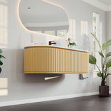Eviva Haven 55"W x 22"D Natural Oak Wall Mount Bathroom Vanity with White Solid Surface Countertop and Integrated Sink