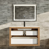 Eviva Mosaic 36"W x 20"D Natural Oak Wall Mount Bathroom Vanity with White Solid Surface Countertop and Integrated Sink