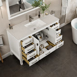 Eviva London 54"W x 18"D White Bathroom Vanity with White Carrara Quartz Countertop and Undermount Porcelain Sink