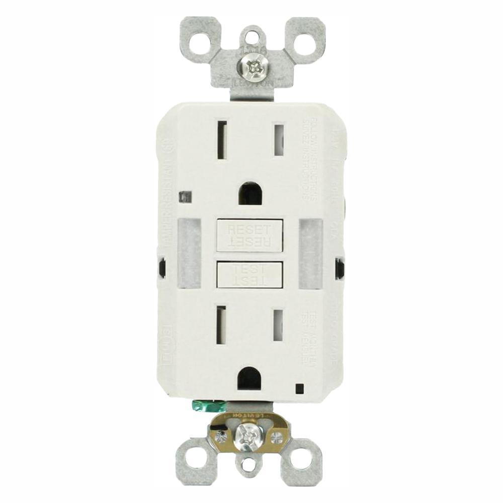 15 Amp Self-Test SmartlockPro Combo Duplex Guide Light and Tamper Resistant GFCI Outlet, White - Super Arbor