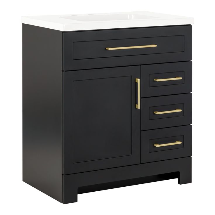 Style Selections Cauley 30-in Black Single Sink Bathroom Vanity with White Cultured Marble Top