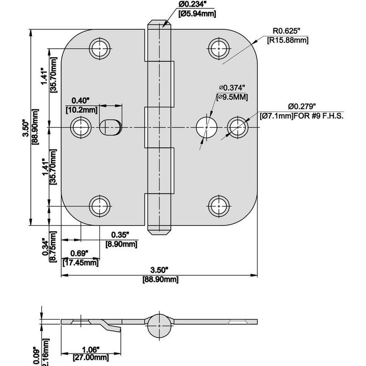 3-1/2 in. Solid Brass 5/8 in. Radius Security Door Hinge