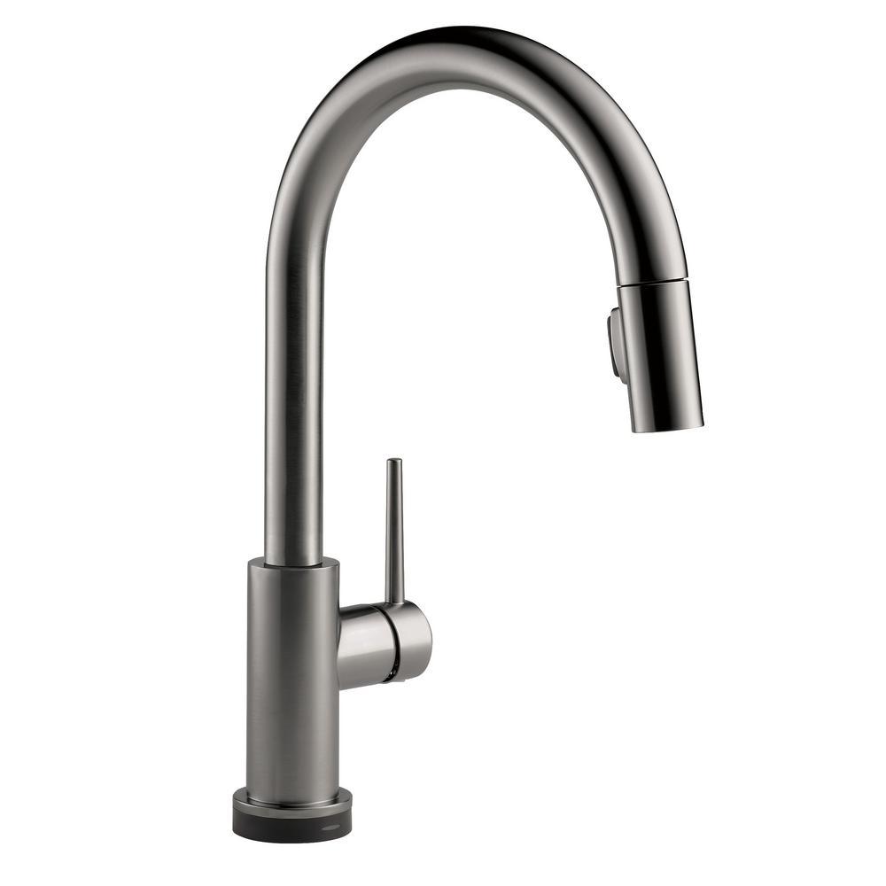 Trinsic Single-Handle Pull-Down Sprayer Kitchen Faucet with Touch2O Technology in Matte Black - Super Arbor