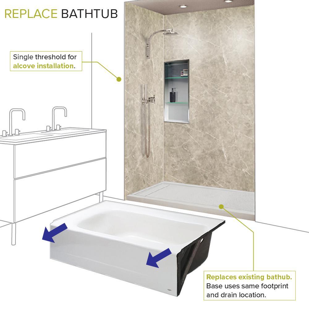 Linear 30 in. x 60 in. Single Threshold Shower Base with a Right Drain in Grey - Super Arbor