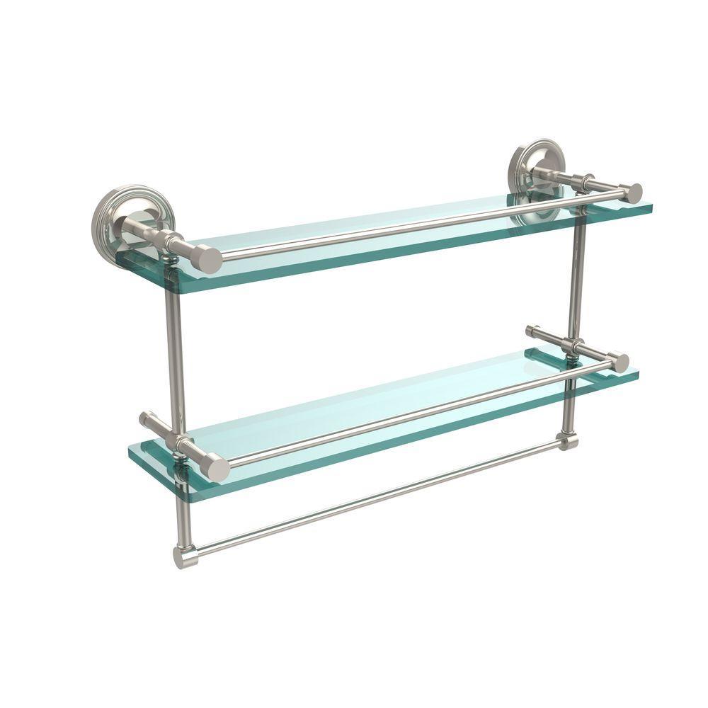22 in. L  x 12 in. H  x 5 in. W 2-Tier Clear Glass Bathroom Shelf with Towel Bar in Polished Chrome - Super Arbor